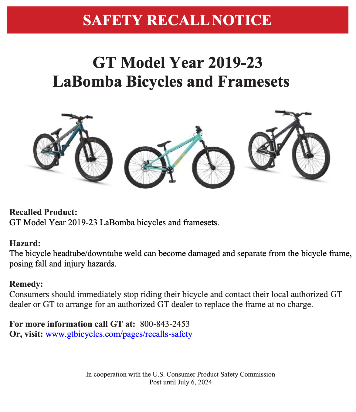 GT LaBomba Recall