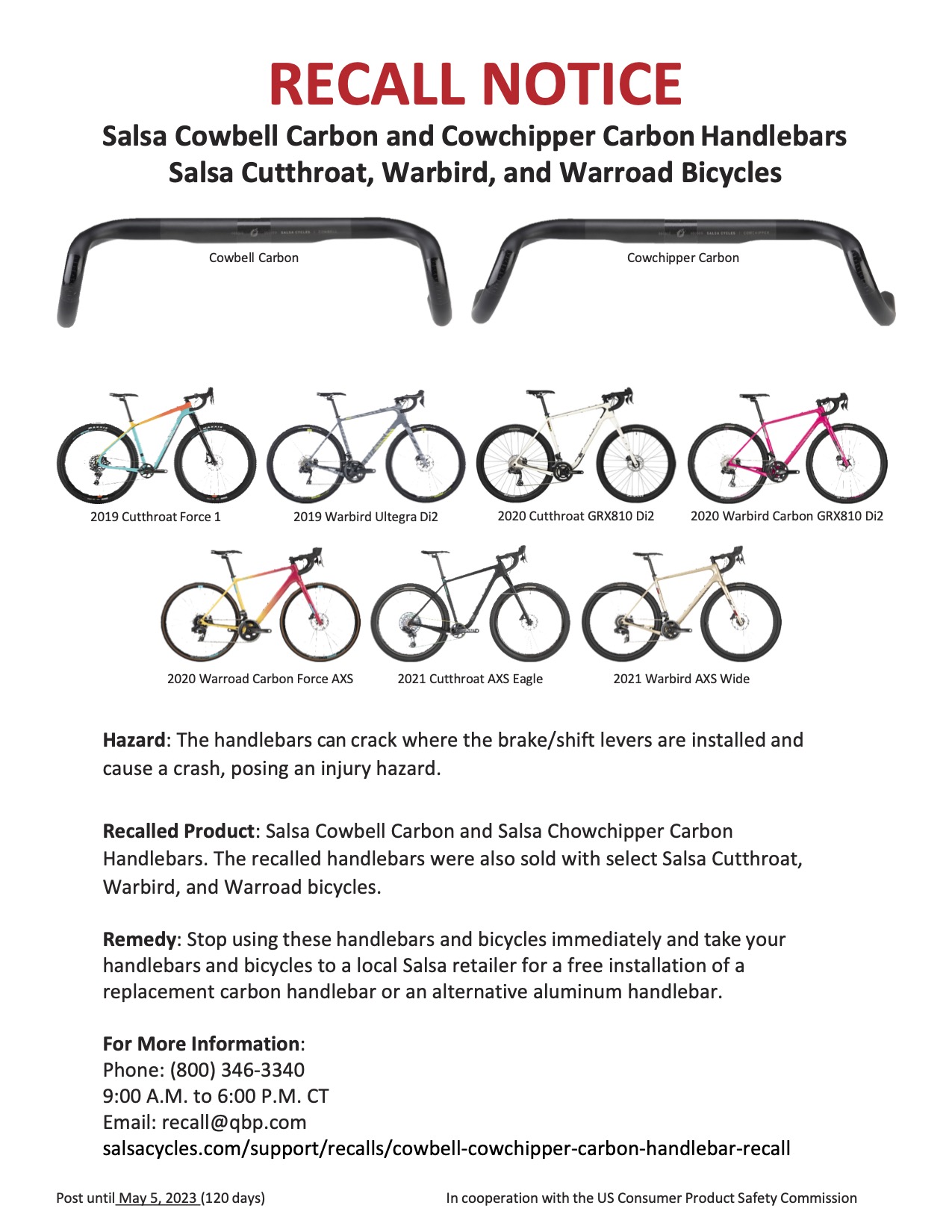 Salsa Cowbell and Cowchipper Handlebar Recall